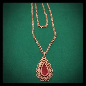 Vintage double strand red stone goldtone necklace
